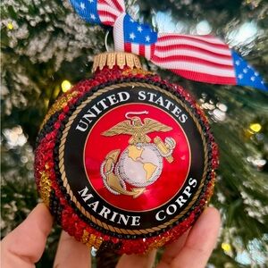 United States Marine Corps Holiday Ornament, Red, Gold, Christmas, Military Gift
